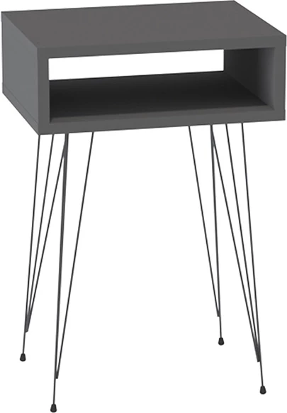 Komodinë Naida, ngjyrë antracit, këmbë metalike të zeza, 40x30x59cm