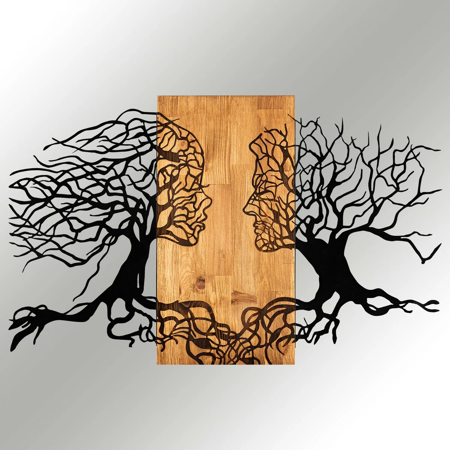 Aksesor dekorativ për mur, dru dhe metal, Wallity Tutku, ngjyrë e zezë dhe arre, 92x58cm