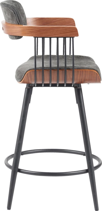 Karrige për bar Cameo, metal i zi, dru arre, material gri e errët, 53x50x93cm