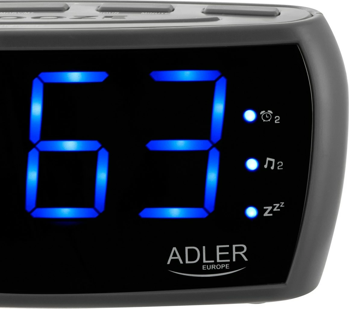 Orë alarmi me radio, Adler AD1121S, AM/FM, ekran LED 5 cm, dy alarme, 10 preset-e, e zezë