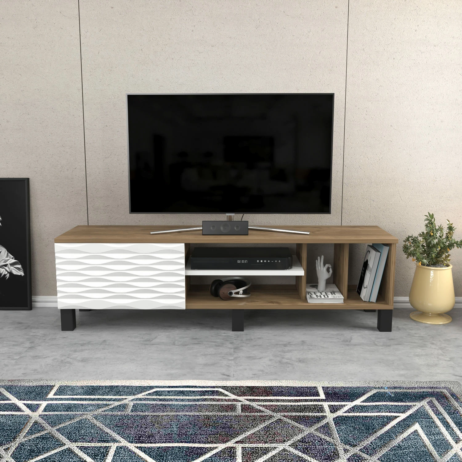 Komodë TV Skye Decor, ngjyrë arre dhe e bardhë, Olyo