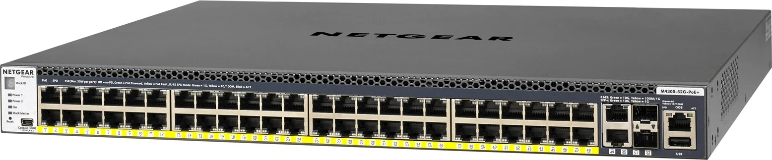 Switch NETGEAR M4300-52G-PoE+ 1000W, i menaxhuar, 48 porte Gigabit Ethernet, i zi