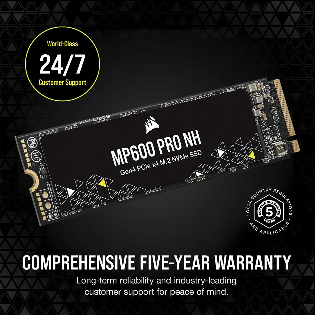 SSD M.2 NVMe Corsair MP600 PRO NH, 4TB, PCIe 4.0 x4, 7000MB/s, e zezë
