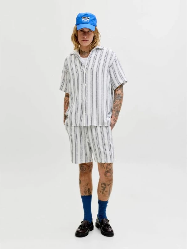 Shorce për meshkuj Jack&Jones JPSTJAIDEN COBA STRIPE JOG SHORTS REG SN 12274413, Cloud Dancer/Stripes [Madhësia: XL]