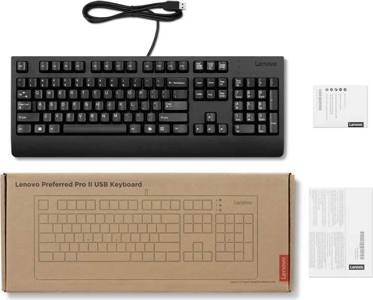 Tastierë Lenovo Preferred Pro II USB, me kabllo, QWERTY US English, Copilot key, kabllo 2 m, e zezë