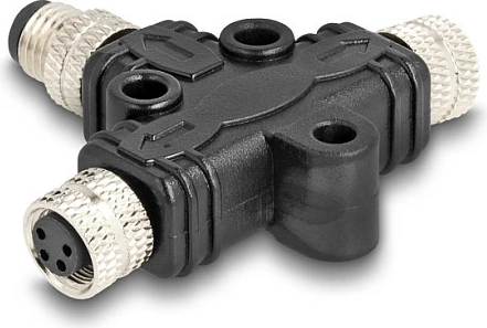 Splitter kabllo DeLOCK M8 T-Splitter, A-coded 4-pin, 1x mashkull në 2x femër, i zi