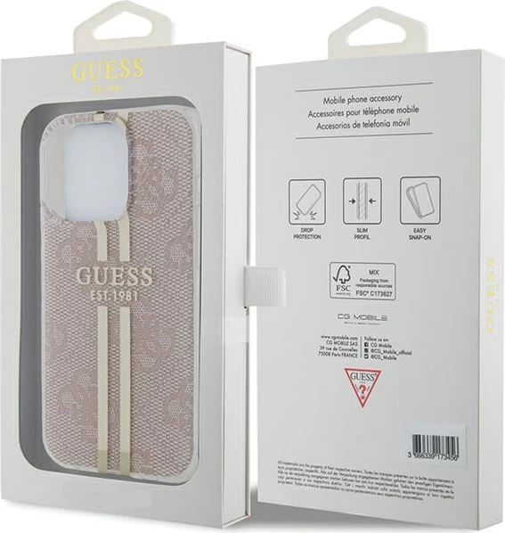 Mbështjellës Guess IML 4G Gold Stripe për iPhone 14 Pro Max, Rozë