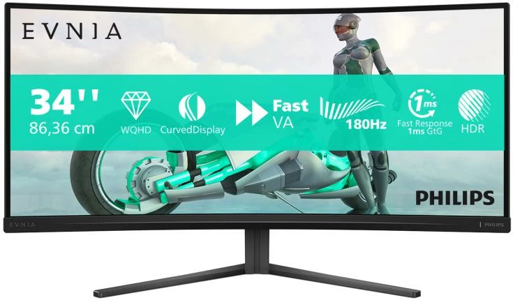 Monitor gaming Philips Evnia 3000 34M2C3500L/00 34" WQHD 180 Hz 1 ms VA i lakuar HDR