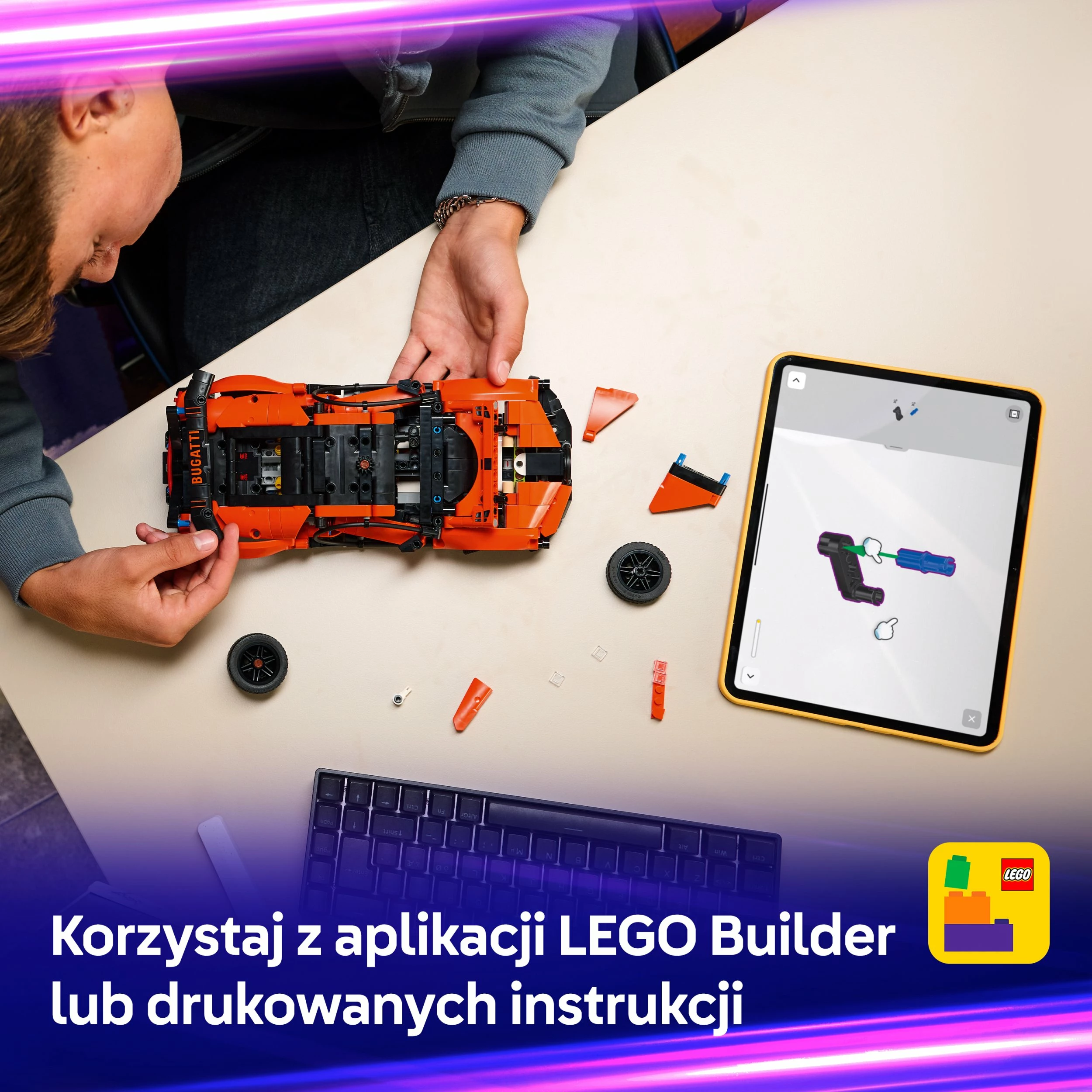 Set ndërtimi LEGO Technic Bugatti Chiron Pur Sport 42222, 771 copë, portokalli/zi