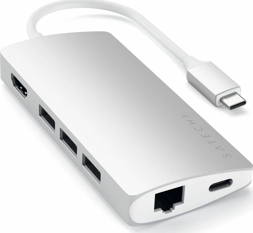 Replikator portash USB-C Satechi ST-TCMA2S, HDMI 4K@60Hz, Gigabit Ethernet, 3x USB 3.0, lexues SD/microSD, USB-C PD 60W, argjendtë
