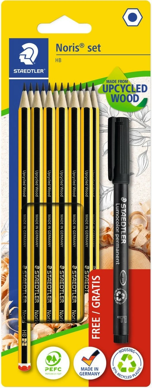 Set lapsa STAEDTLER Noris, 12 copë, ngjyrë zezë/verdhë, formë gjashtëkëndore