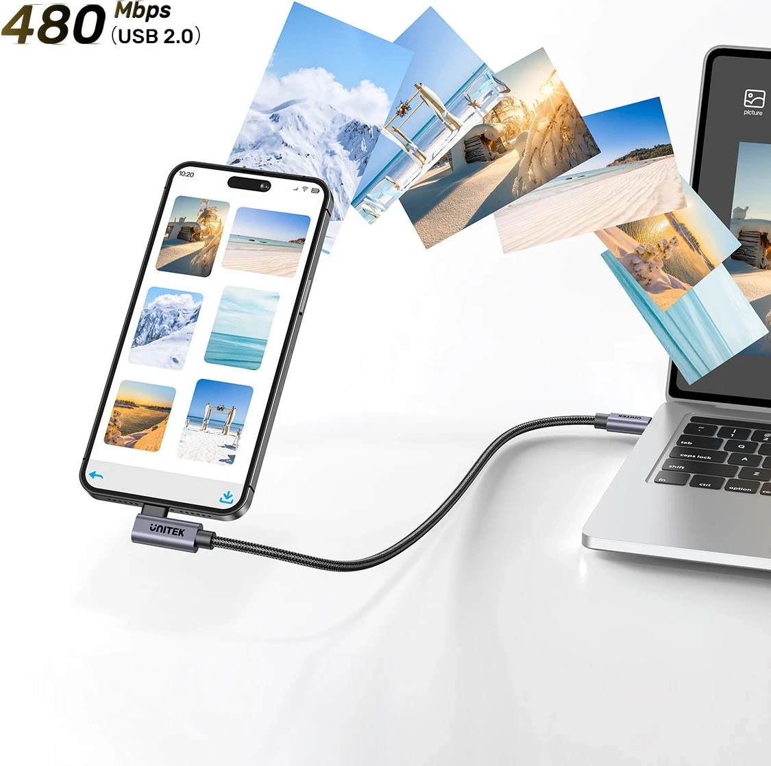 Kabull Unitek USB-C këndor 90° PD100W 3m, ngjyrë zi-hiri