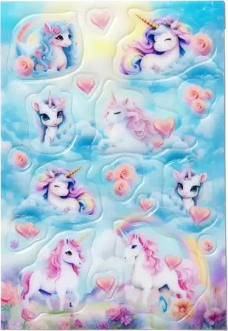 Sticker HERMA Happy Unicorns, transpuffy, 17 copë, multikolor