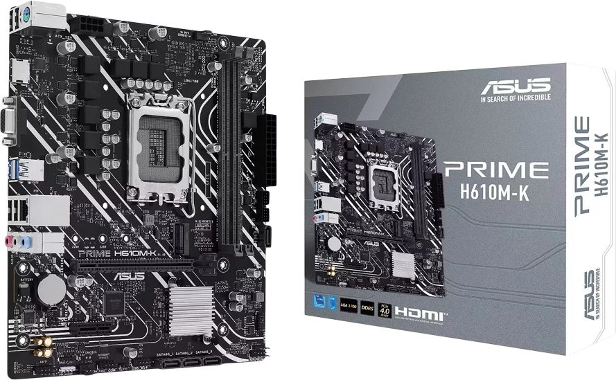 Pllakë amë ASUS PRIME H610M-K, LGA1700, mATX, DDR5 (2xDIMM), 1x M.2, 4x SATA, HDMI/D-SUB, Gigabit Ethernet, set me 2 kabllo SATA