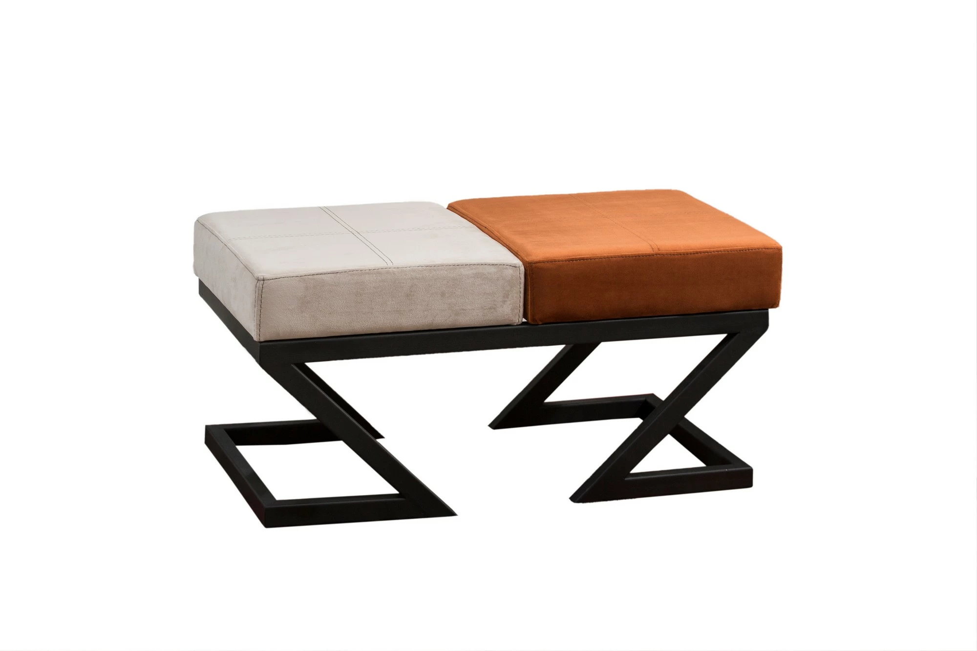 Pouf Atelier del Sofa, kadife, ngjyrë bezhë-portokalli-kafe, 90x45x45cm