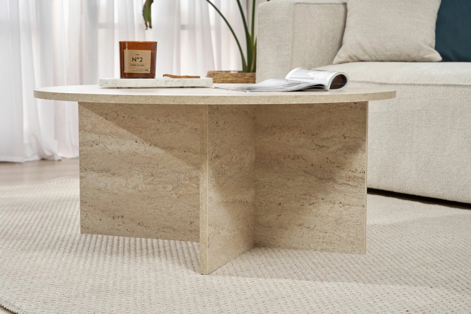 Tavolinë kafeje Nordure, Soleil, ngjyrë travertine