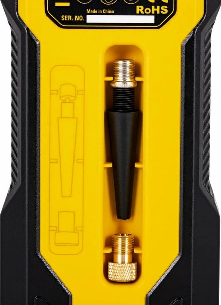 Kompresor makine Stanley SXIF0101 12 V, 10 bar, me bateri Li-Ion, power bank, i verdhë/zi, me set aksesorësh + çantë