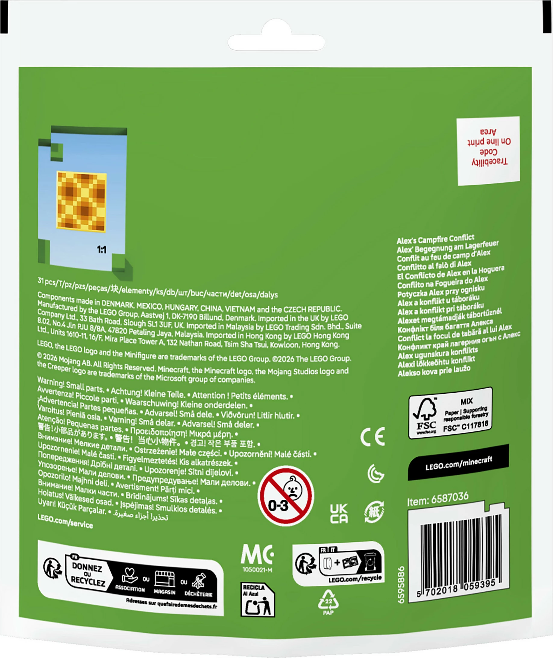 Set ndërtimi LEGO Minecraft 30732 Alex's Campfire Conflict, 31 pjesë, multikolor
