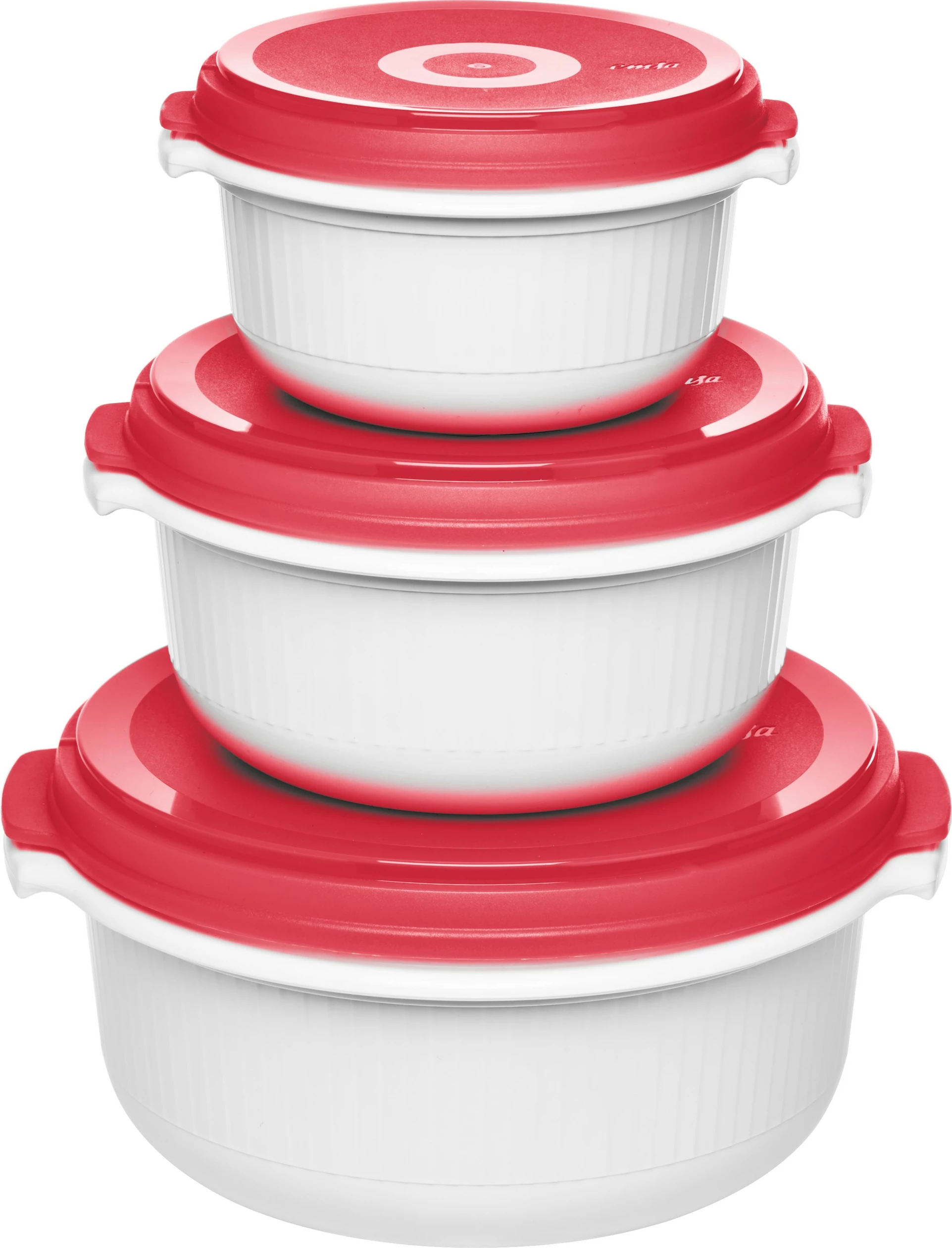 Set ena mikrovale Emsa Micro Family 3 copë, bardhë/kuqe