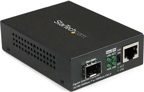 Konvertues media StarTech MCM1110SFP, Gigabit Ethernet RJ45 në Fiber, slot SFP i hapur, 10/100/1000 Mbps, i zi