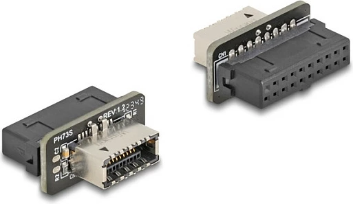 Adapter USB i brendshëm DeLOCK 67238, 20-pin në USB Type‑E, USB 3.2 Gen1 5Gbps, zi/inoks