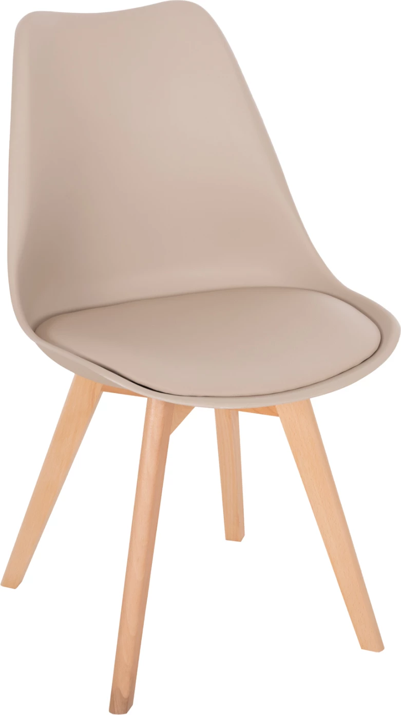 Karrige për ngrënie Vegas, këmbë druri, ulëse polipropileni me PU, ngjyrë kapuçino, 48x52x81H cm, set prej 4 copë