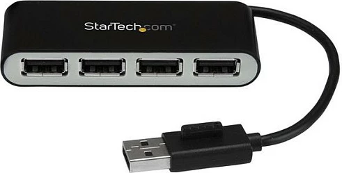 Hub USB StarTech ST4200MINI2, 4 porta, USB 2.0 480 Mbit/s, me kabllo të integrume, i zi/argjendtë