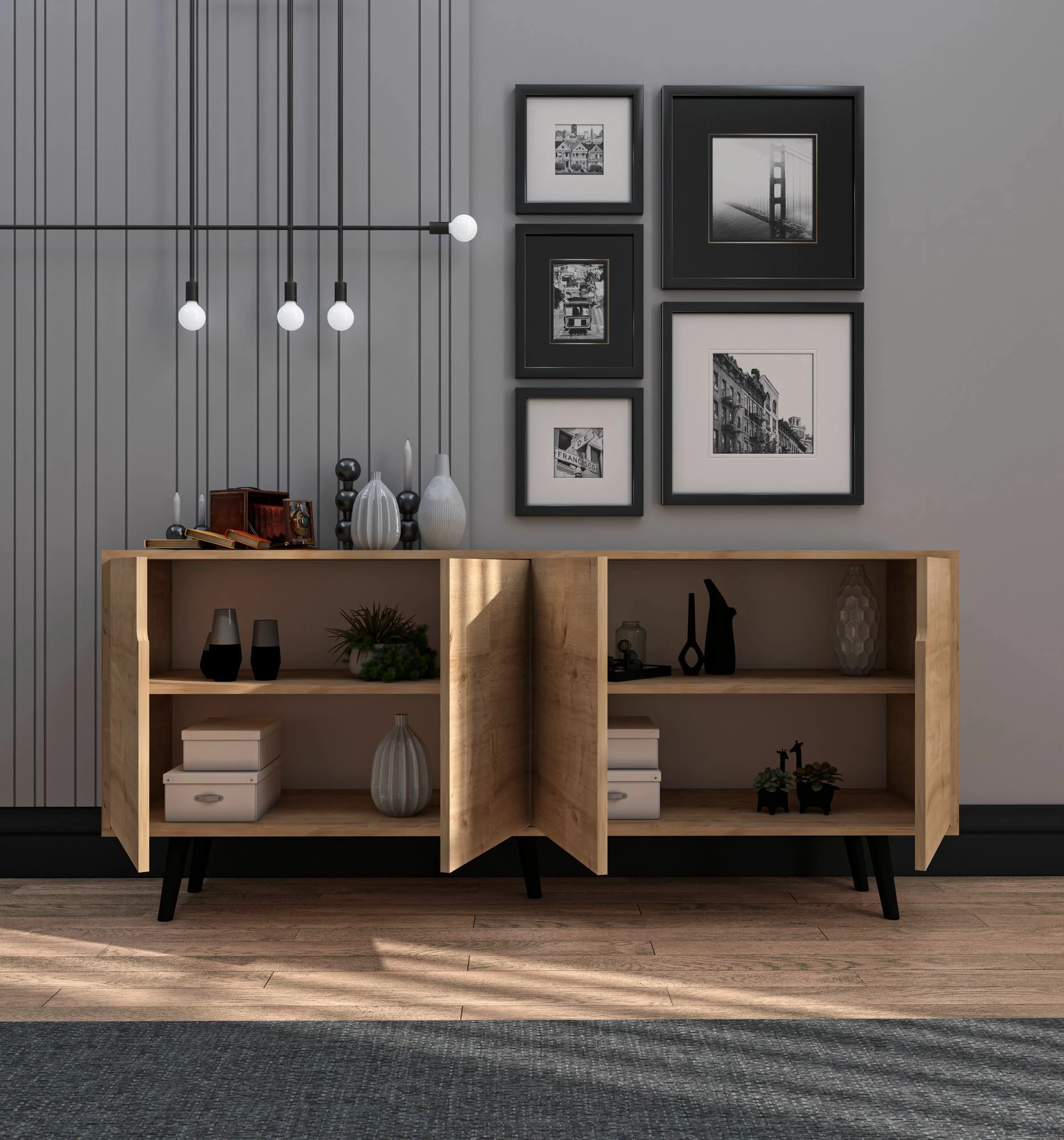 Konsolë moderne Sapphire Oak, Skye Decor, 180cm
