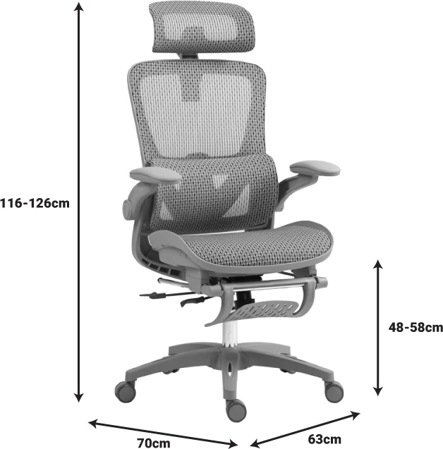 Karrige pune menaxheri Zenyk, rrjetë speciale, e zezë dhe e bardhë, 63x70x126cm