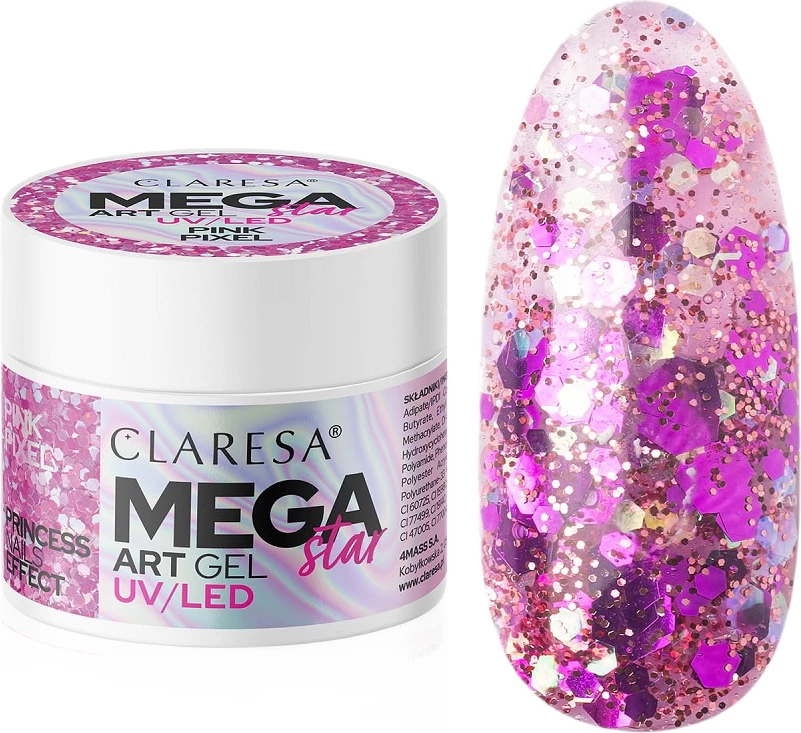 Xhel dekorues për thonj Claresa MegaStar Art Gel Pink Pixel për femra 10g