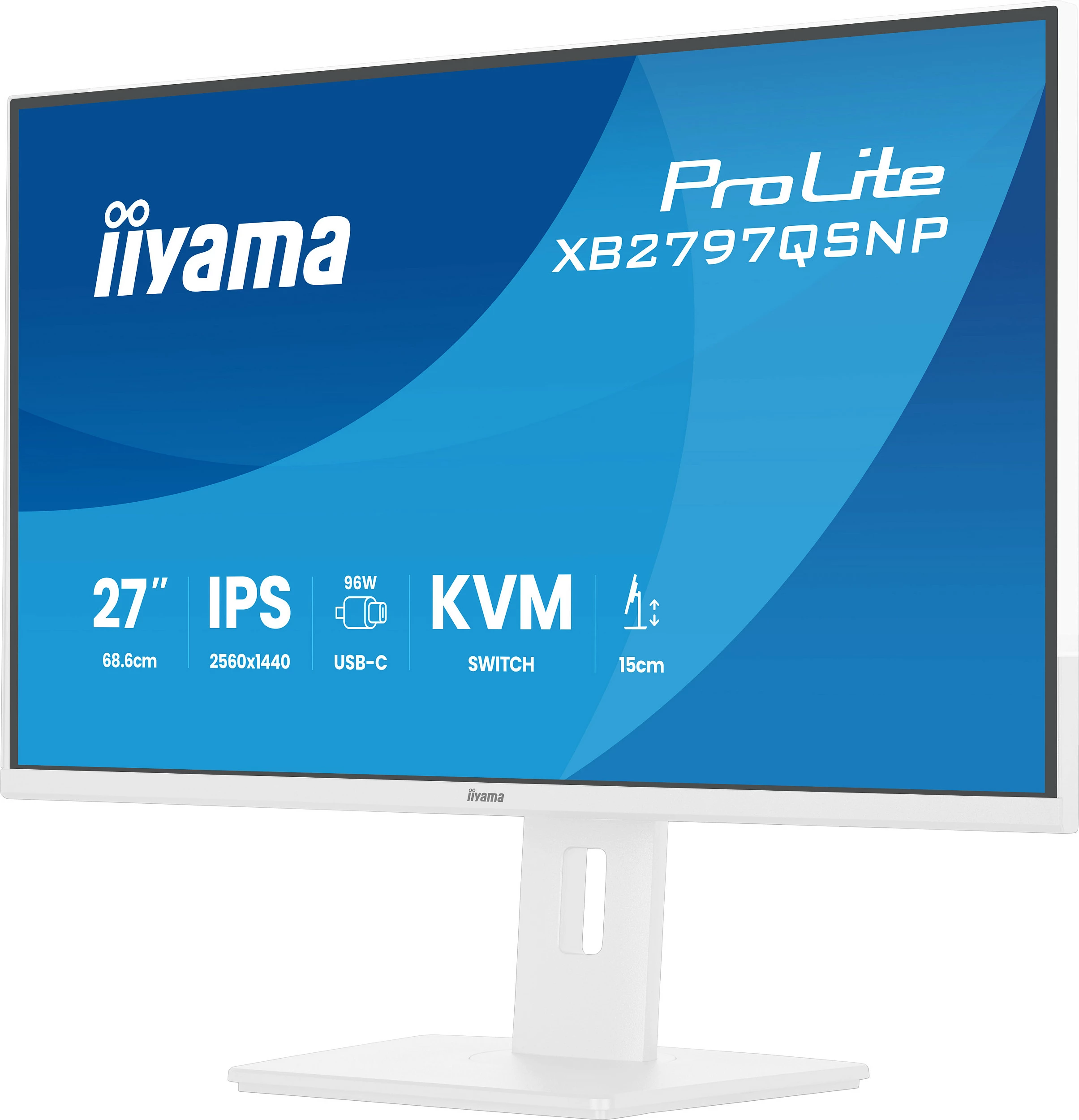 Monitor iiyama ProLite XB2797QSNP-W1, 27", QHD IPS, 75Hz, USB-C, HDMI/DisplayPort, i bardhë