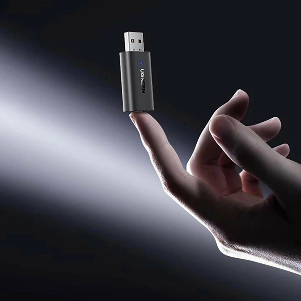 Adapter Bluetooth audio Ugreen CM523 (UGR1207BLK), Bluetooth 5.1, USB-A, AUX 3.5mm, transmetues/marrës, i zi, me kabllo 1m