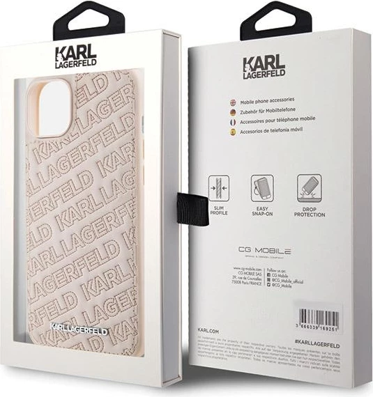 Mbështjellës Karl Lagerfeld Quilted K Pattern për iPhone 15, Rozë