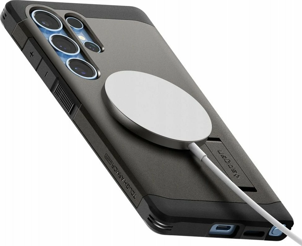 Mbështjellës Spigen Tough Armor MagSafe për Samsung Galaxy S25 Ultra, me mbajtëse, gunmetal gri