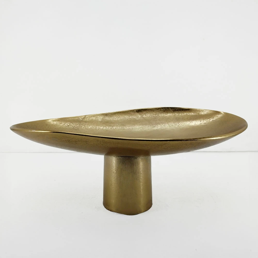 Tabaka dekorative në këmbë, alumin, ngjyrë ari, 46x26x18cm