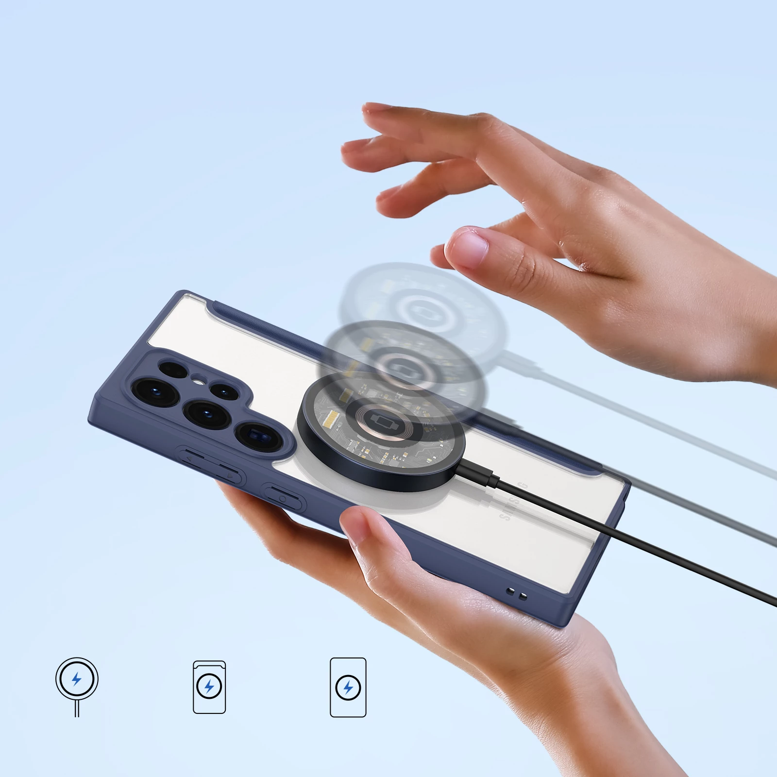 Mbështjellës Dux Ducis Skin X Pro për Samsung Galaxy S24 Ultra me unazë magnetike dhe kapak, Blu