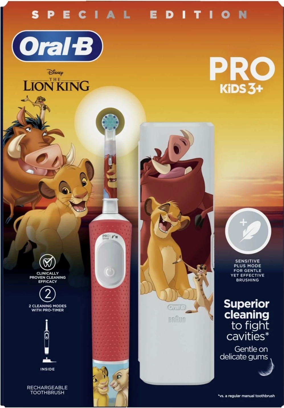 Furçë dhëmbësh elektrike Oral-B Vitality Pro D103 Kids Lion King, e kuqe, me etui