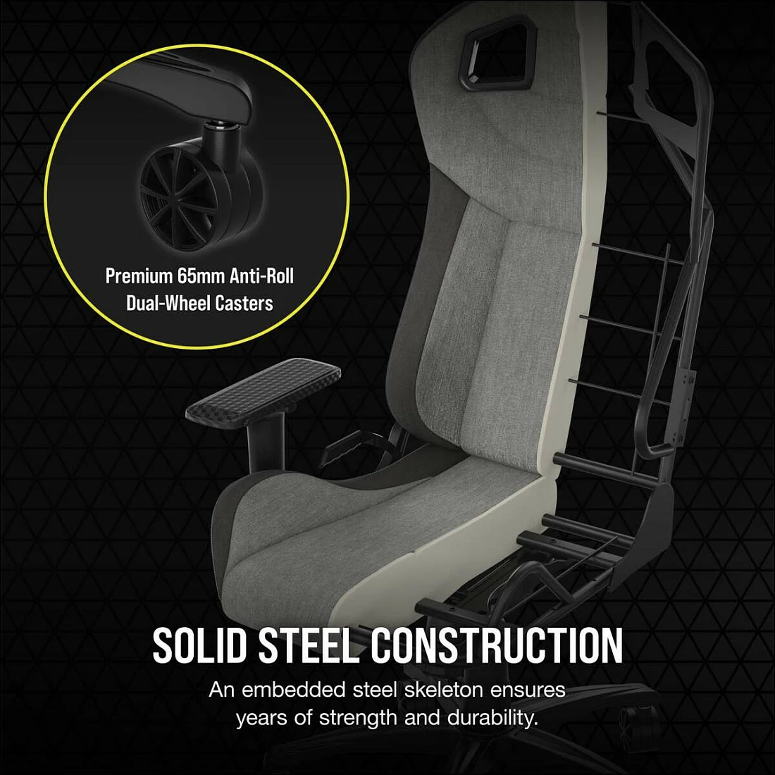 Karrige gaming Corsair T3 Rush, stof, 4D armrest, deri 120 kg, gri/anthracit