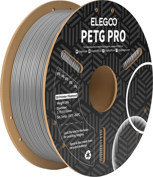 Filament 3D PETG Pro, Elegoo, 50.203.0205, diametër 1.75 mm, 1 kg, gri