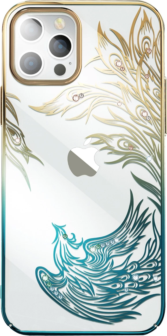 Mbështjellës Kingxbar Phoenix për iPhone 14, kristale, ari-kaltër