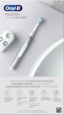 Furçë dhëmbësh elektrike Oral-B Pulsonic Slim Luxe 4000, sonike, 3 modalitete, platin