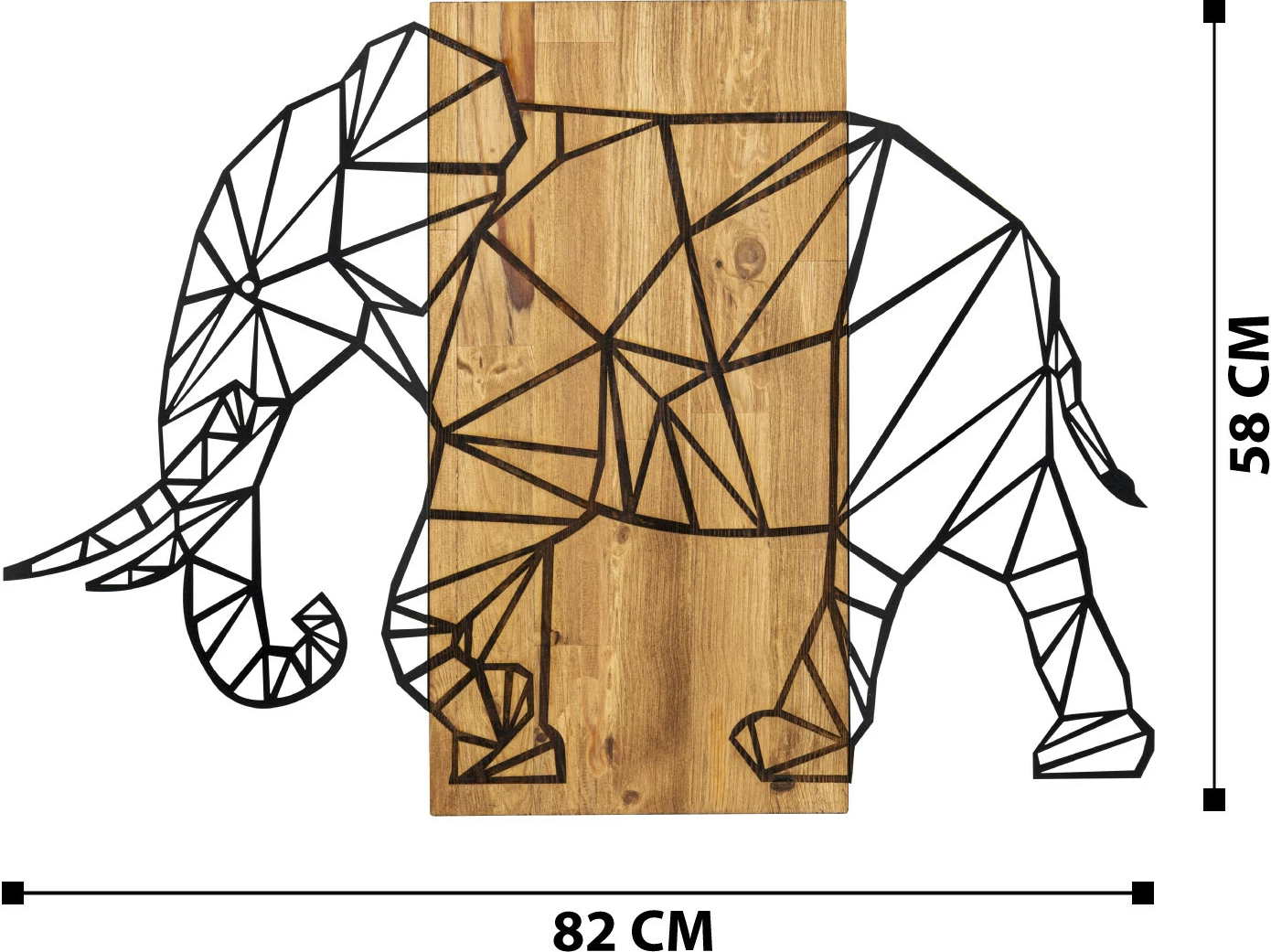 Aksesor dekorativ për mur, dru dhe metal, elefant, Wallity, ngjyrë e zezë dhe arre, 82x58cm