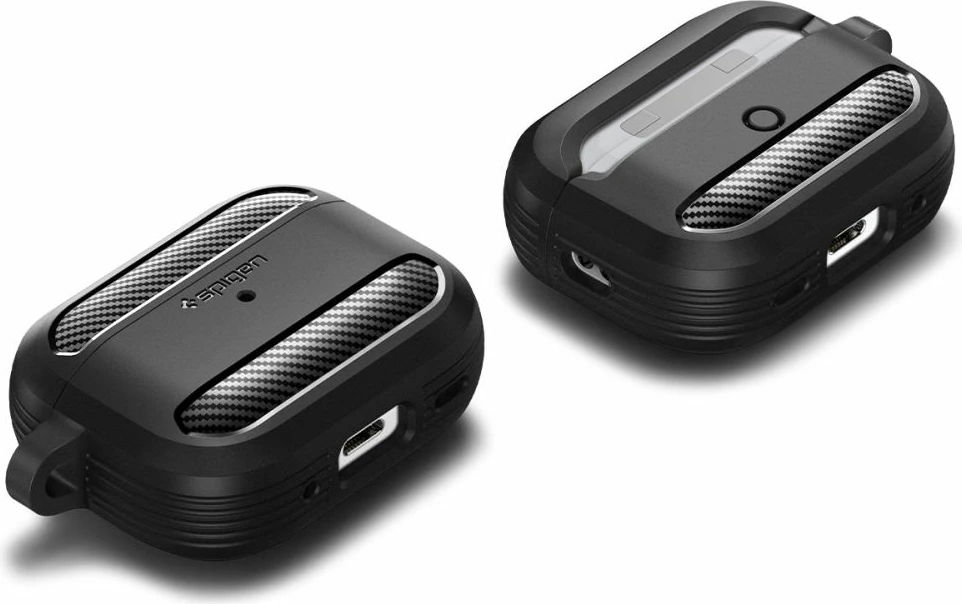 Mbështjellës Spigen Rugged Armor për AirPods Pro 1/2, me karabiner, i zi