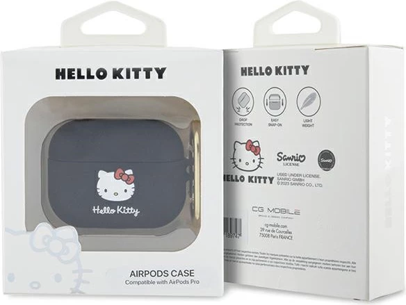 Mbështjellës Hello Kitty për AirPods Pro, 3D, Silikon, me unazë, i zi