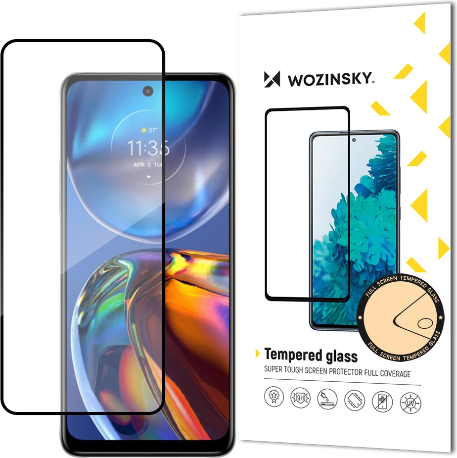 Xham i temperuar Wozinsky për Motorola Moto E32, Full Glue, me kornizë, zi