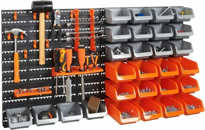 Organizues muri për vegla VONHAUS 15/242, 44-copë, panel i zi me kuti gri/portokalli