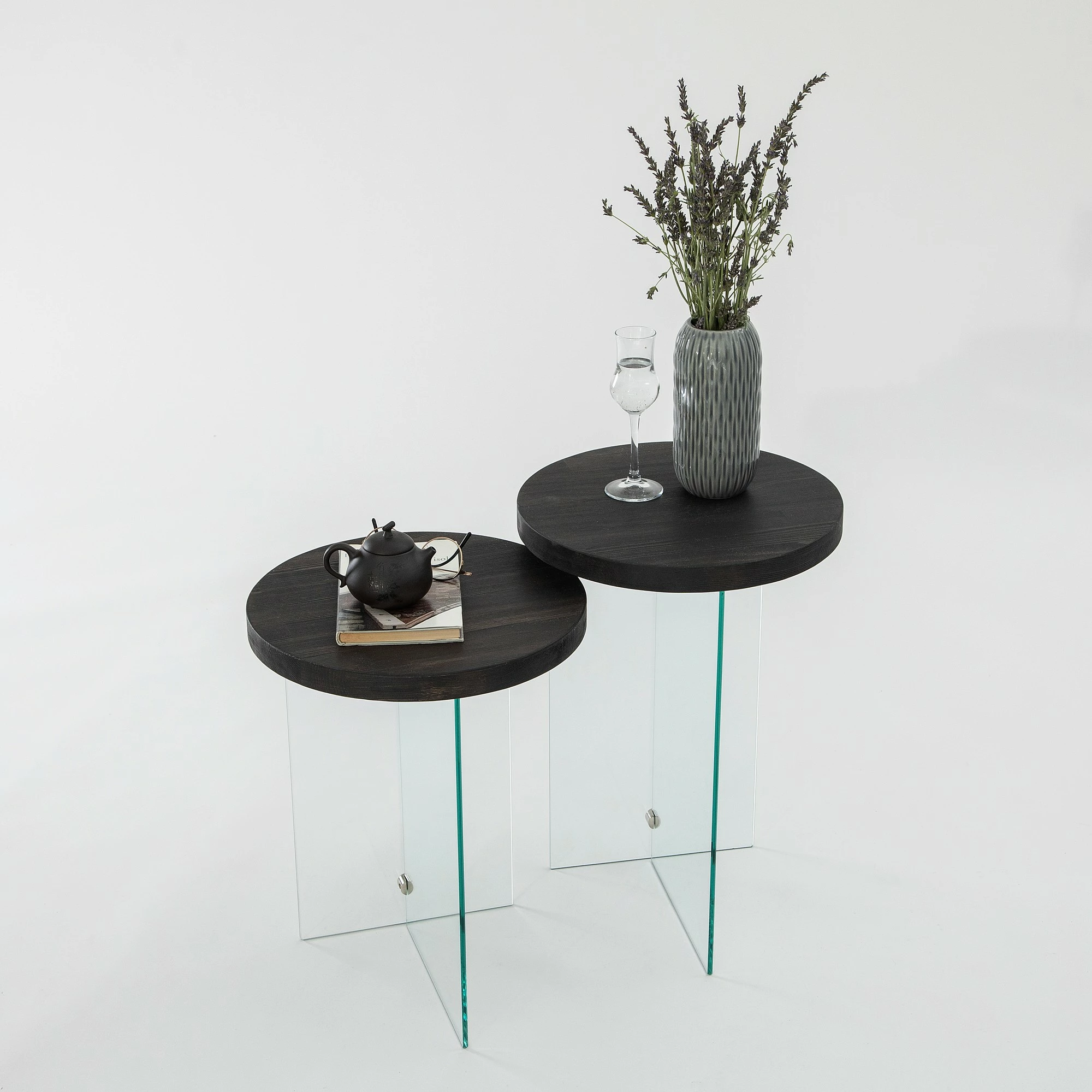 Set tavolinash kafeje Skye Decor, Serenity 2, antracit, xham transparent
