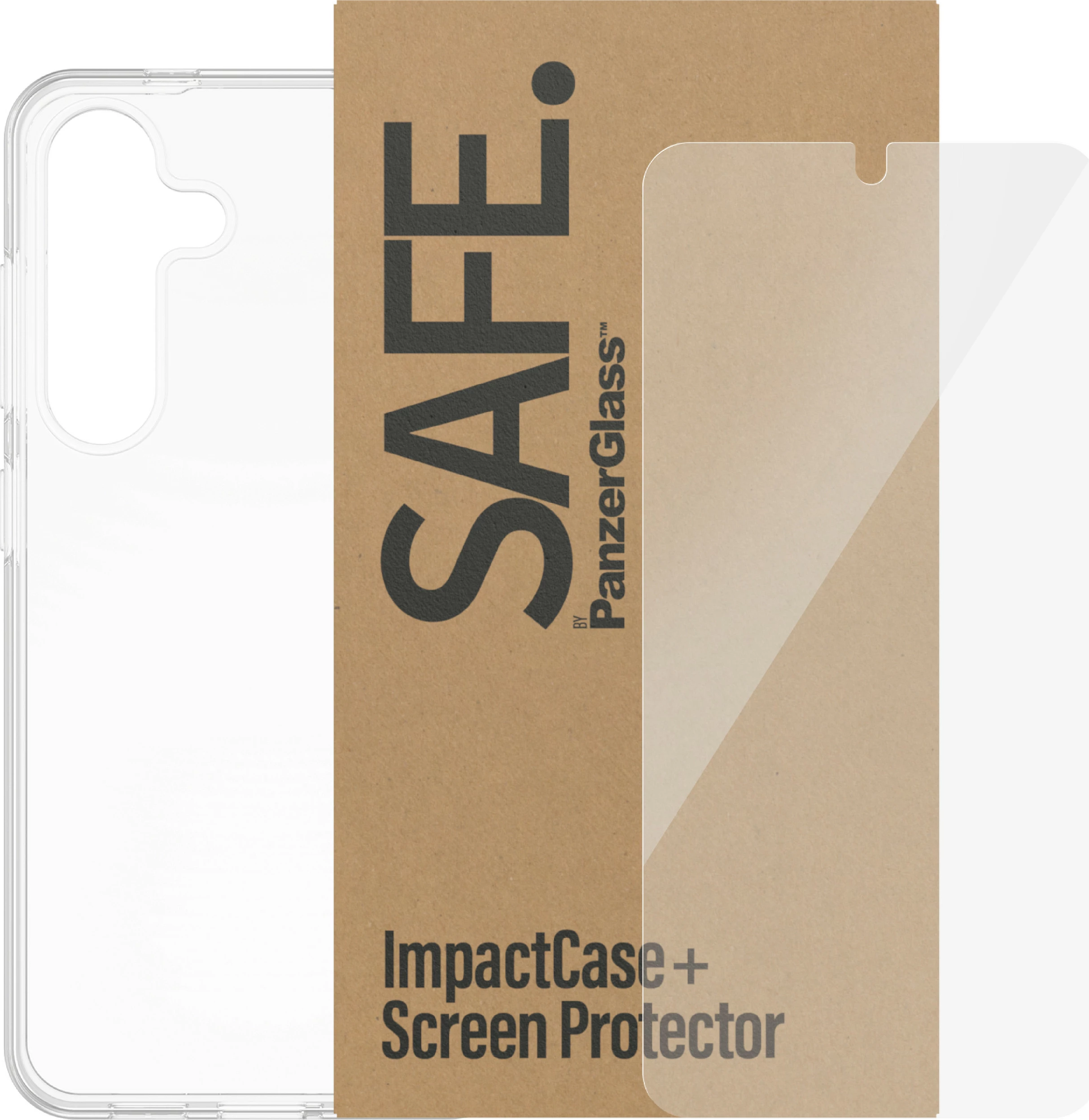 Set mbrojtës ekrani + Mbështjellës PanzerGlass SAFE. 2-në-1 për Samsung Galaxy S24, bulk 50 copë, transparent
