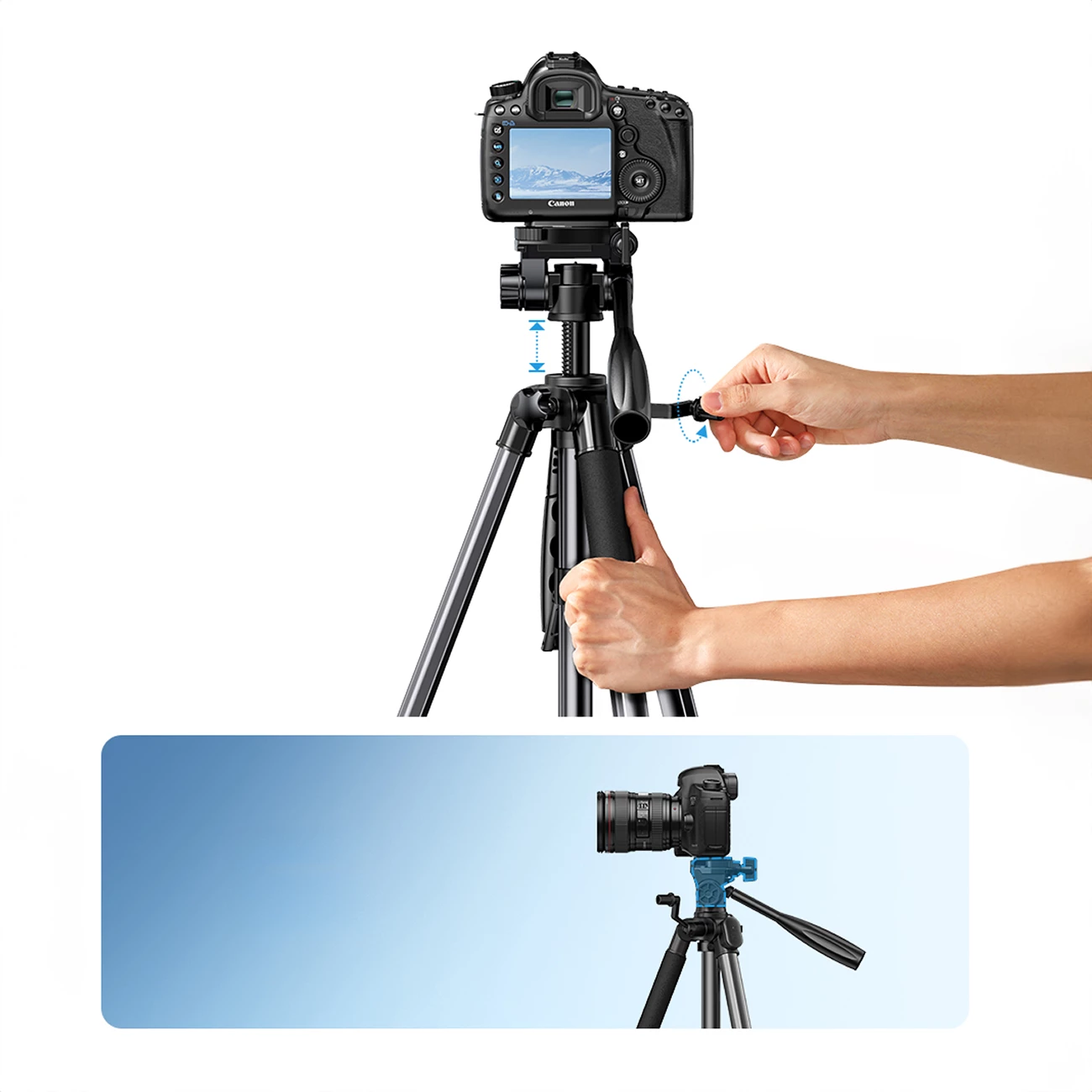 Tripod profesional Ugreen LP661 për kamera e smartphone, 175 cm, i zi/gri