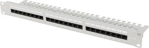 Patch panel LANBERG 24 porta 1U 19" kat.5E, ngjyrë gri me organizues kabllosh